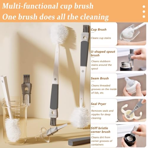 SQUISHCO Bottle Cleaner Brush, Silicone Bottle Cleaning Brush, Straw Cleaner Brush, Bottle Cleaner for Home and Kitchen Accessories Item Products with 2 Hooks (White) - Image 3