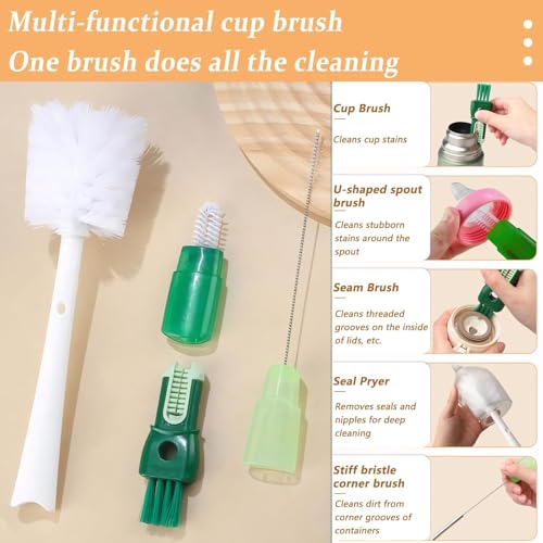 SQUISHCO Bottle Cleaner Brush, Silicone Bottle Cleaning Brush, Straw Cleaner Brush, Bottle Cleaner for Home and Kitchen Accessories Item Products with 2 Hooks (White) - Image 2