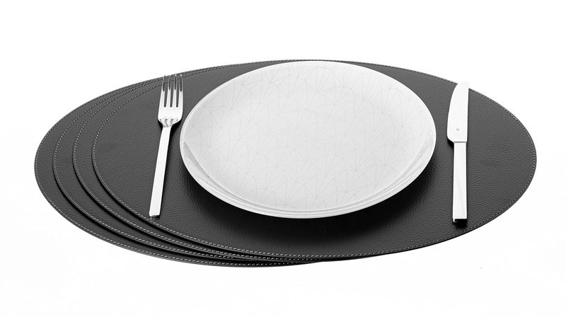 Nikalaz Oval Placemats Set Pack of 4 Recycled Leather Table Mats 18 x 13 inches 457 x 33 centimetres Kitchen Dining Table Decor by Nikalaz Black