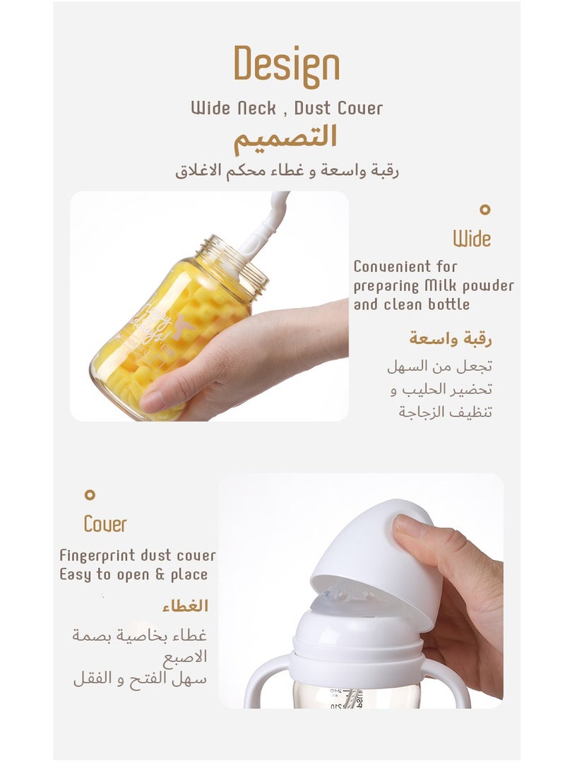 LuQu - LuQu PP Feeding Bottle with Handle and Anti-Colic Straw, 200ML,Nipple size- L, 6+ months. - Image 1