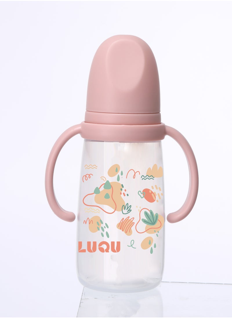 LuQu LuQu PP Feeding Bottle with Handle and Anti-Colic Straw, 200ML,Nipple size- L, 6+ months.  - Image 1