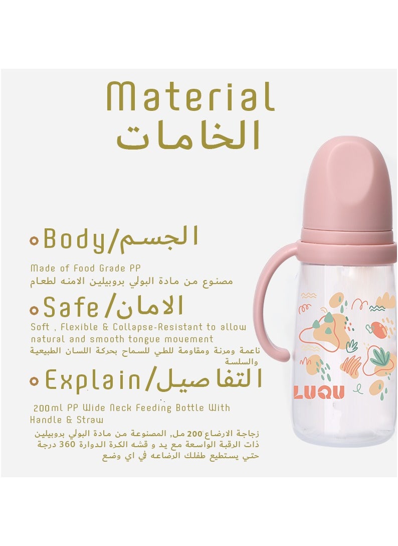 LuQu LuQu PP Feeding Bottle with Handle and Anti-Colic Straw, 200ML,Nipple size- L, 6+ months.  - Image 5