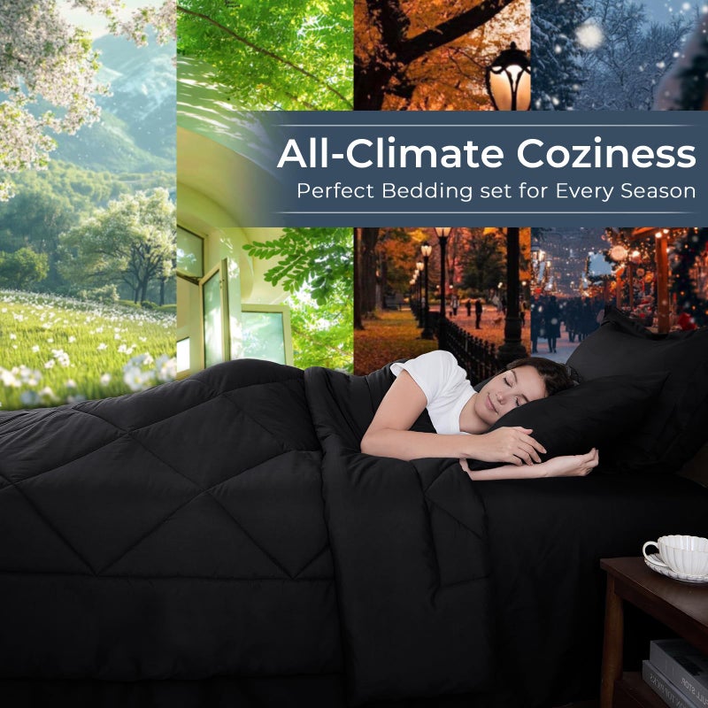 HEVUMYI Black King Comforter Set - 7-Piece All Season Bed in a Bag King, Ultra Soft Bedding Set with Comforter, Flat Sheet, Fitted Sheet, Pillowcases, Pillow Shams, Black - Image 3