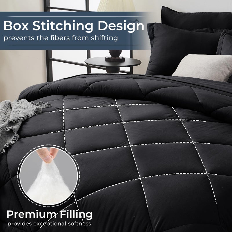 HEVUMYI Black King Comforter Set - 7-Piece All Season Bed in a Bag King, Ultra Soft Bedding Set with Comforter, Flat Sheet, Fitted Sheet, Pillowcases, Pillow Shams, Black - Image 4