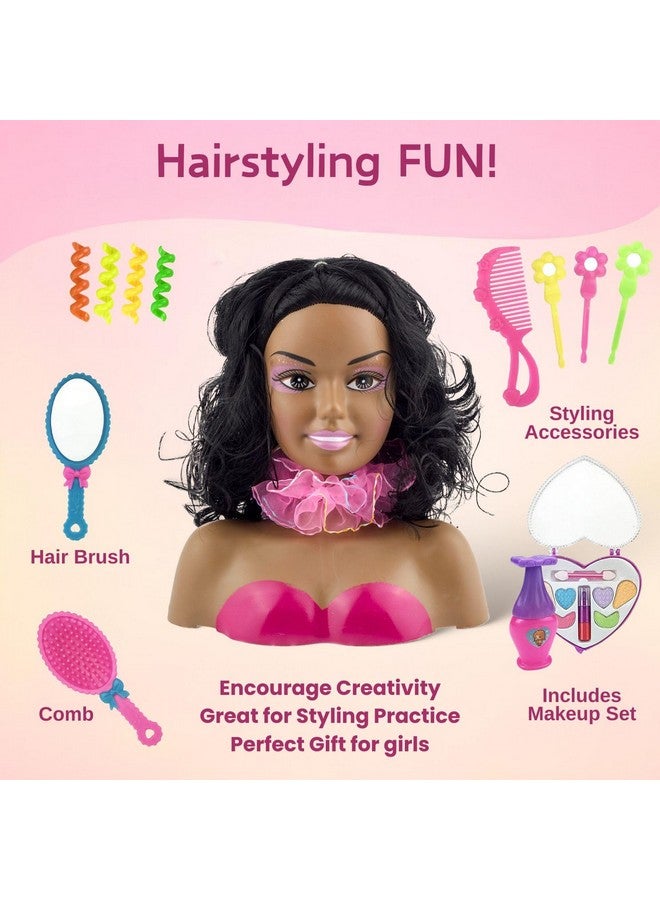 Liberty imports Liberty Imports African American Black Makeup and Hair Styling Doll Head Toy Playset with Real Washable Cosmetic and Fashion Dress Up Accessories for Girls Pretend Play - Image 4