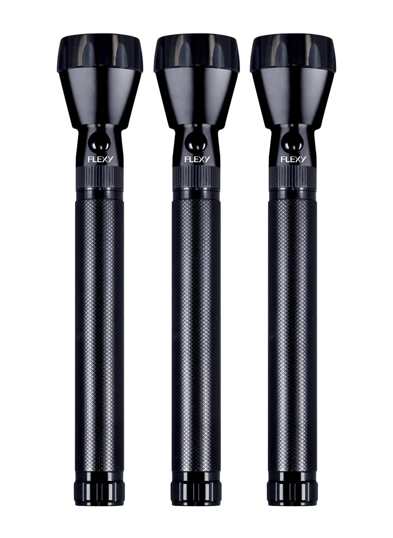 Flexy مجموعة مصابيح LED قوية ومتينة قابلة لإعادة الشحن مكونة من 3 قطع باللون الأسود تدوم لمدة 100000 ساعة  - Image 1