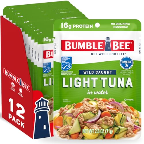 Bumble Bee Chunk Light Tuna in Water 25 oz Pouches Pack of 12  Ready to Eat Wild Caught Skipjack Tuna Packet  16g Protein per Serving  MSC Sustainable Seafood NonGMO Gluten Free Kosher - Image 1