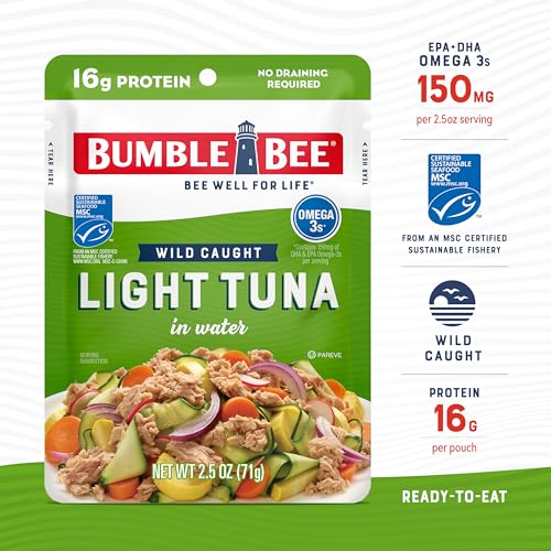 Bumble Bee Chunk Light Tuna in Water 25 oz Pouches Pack of 12  Ready to Eat Wild Caught Skipjack Tuna Packet  16g Protein per Serving  MSC Sustainable Seafood NonGMO Gluten Free Kosher - Image 5