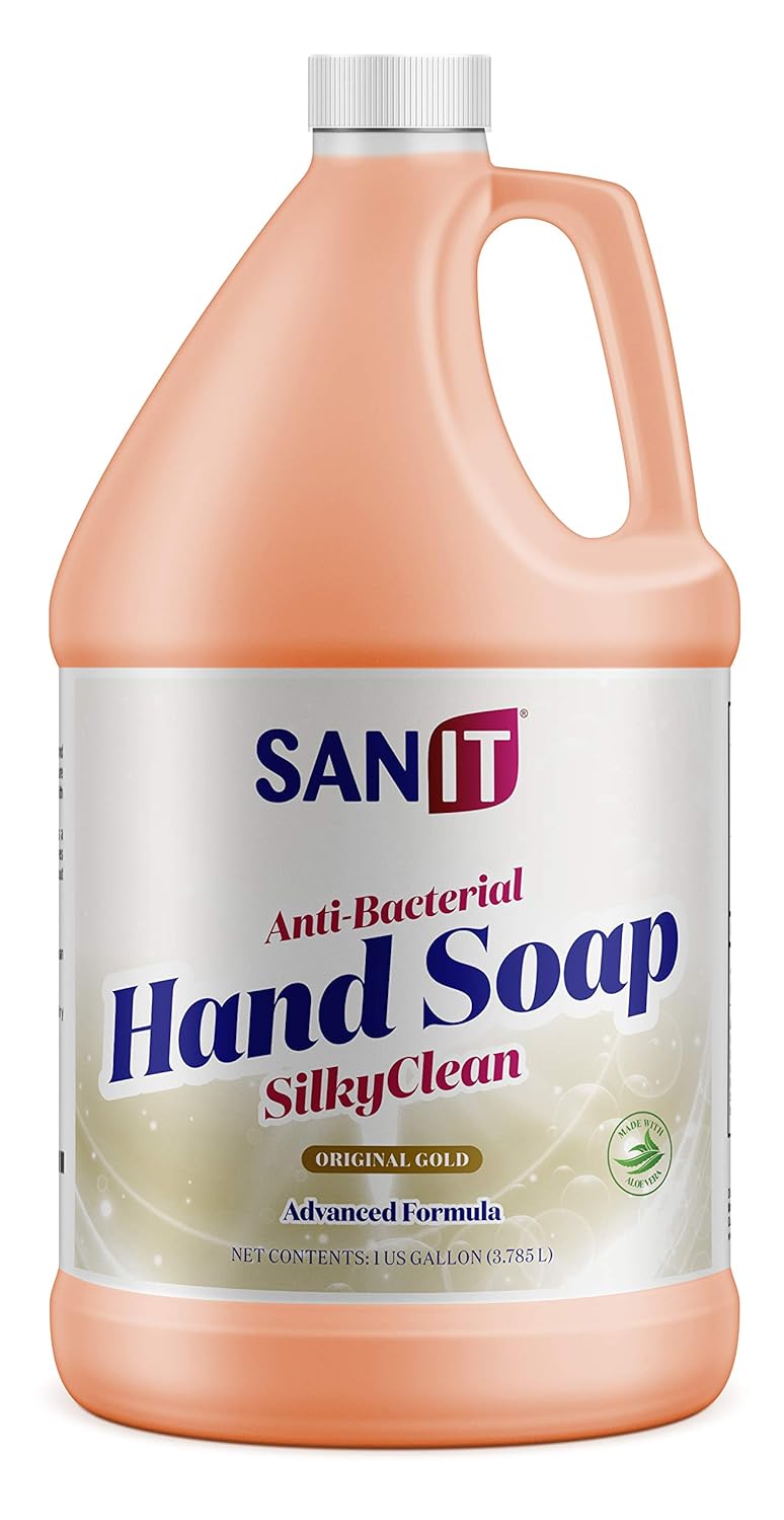 Sanit Silky Clean Antibacterial Liquid Gel Hand Soap Refill  Advanced Formula with Coconut Oil and Aloe Vera  All Natural Moisturizing Hand Wash  Made in USA Original Gold 1 Gallon
