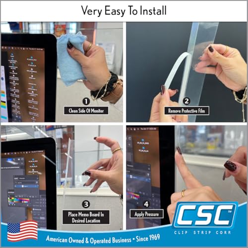 Clip Strip Computer Monitor Memo Board, 4 Pack, Sticky Note Holder, Semi-Transparent Flexible PVC, Monitor Adhesive Message Boards, Desk Accessories & Workspace Organizers, 12" L x 3" W, Non-Acrylic - Image 4