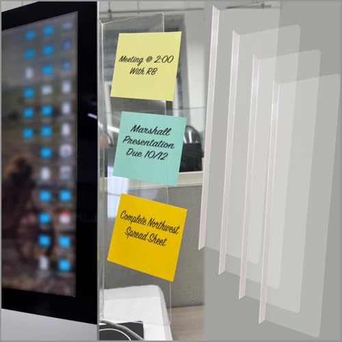 Clip Strip Computer Monitor Memo Board, 4 Pack, Sticky Note Holder, Semi-Transparent Flexible PVC, Monitor Adhesive Message Boards, Desk Accessories & Workspace Organizers, 12" L x 3" W, Non-Acrylic - Image 1