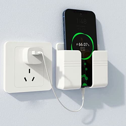KACA Wall Mounted Mobile Holder Storage Case for Remote, Wall Mounted Mobile Stand/Multi Purpose Stand with Hole for Phone Charging, Bedroom Accessories, Office Accessories (White) (Pack of 1) - Image 1
