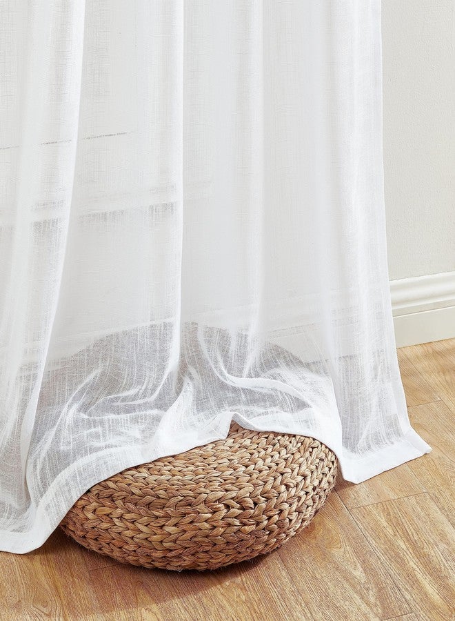 HLC.ME Linda Faux Linen Textured Semi Sheer Privacy Light Filtering Transparent Window Rod Pocket Floor Length Thick Curtains Drapery Panels for Office & Living Room, 2 Panels (54 W x 84 L, White) - Image 5
