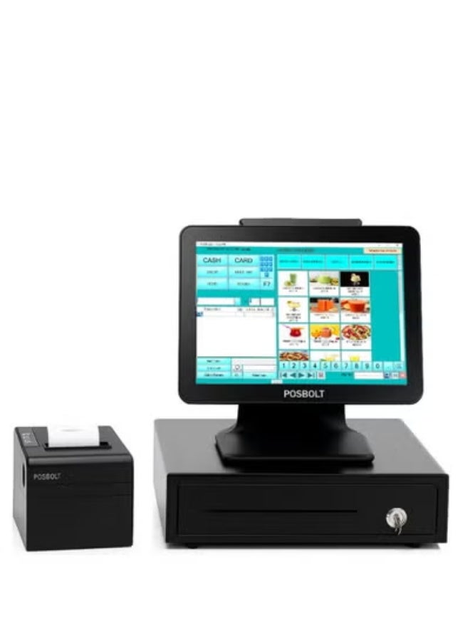 بوسبورت مجموعة نظام نقاط البيع (POS) للمطاعم من POSBOLT شاملة البرنامج (معالج i5، ذاكرة RAM سعة 8 جيجابايت، قرص SSD سعة 256 جيجابايت، شاشة تعمل باللمس مقاس 15 بوصة مع شاشة عرض للعميل VFD) - Image 1