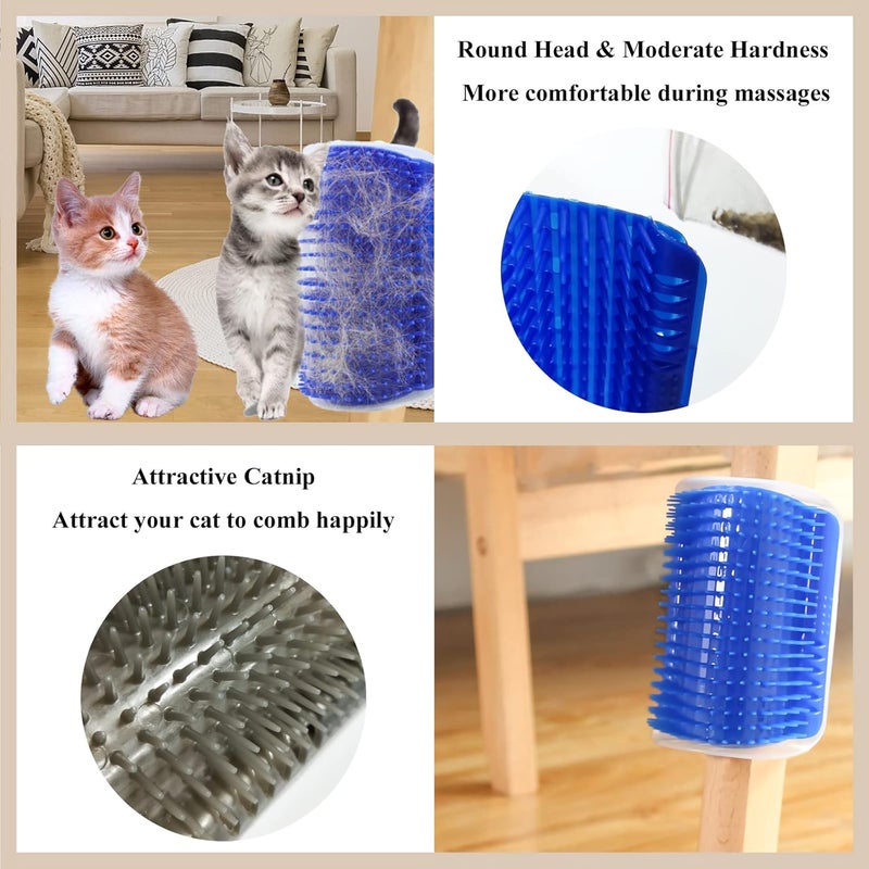 DOUBLE 2 C Hair Brush, 4 Pack Cat Wall Corner Groomers with Catnip, Soft Face Scratchers Brush, Corner Massage Comb for Long & Short Fur Cat Owners, All Ages, Unisex (Grey&Blue) - Image 3