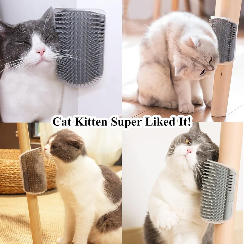 DOUBLE 2 C Hair Brush, 4 Pack Cat Wall Corner Groomers with Catnip, Soft Face Scratchers Brush, Corner Massage Comb for Long & Short Fur Cat Owners, All Ages, Unisex (Grey&Blue) - Image 2