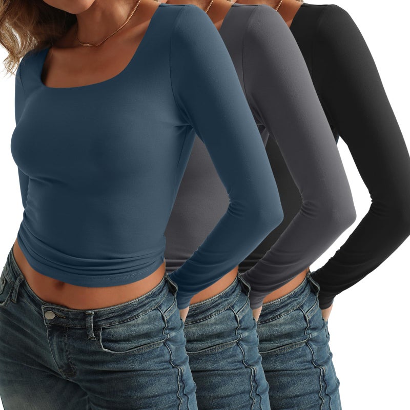 AUTOMET 3 Pack Womens Long Sleeve Shirts Fall Fashion Scoop Neck Crop Tops Basic Layer Slim Fit Y2K Clothes Grey Haze Blue XS - Image 3