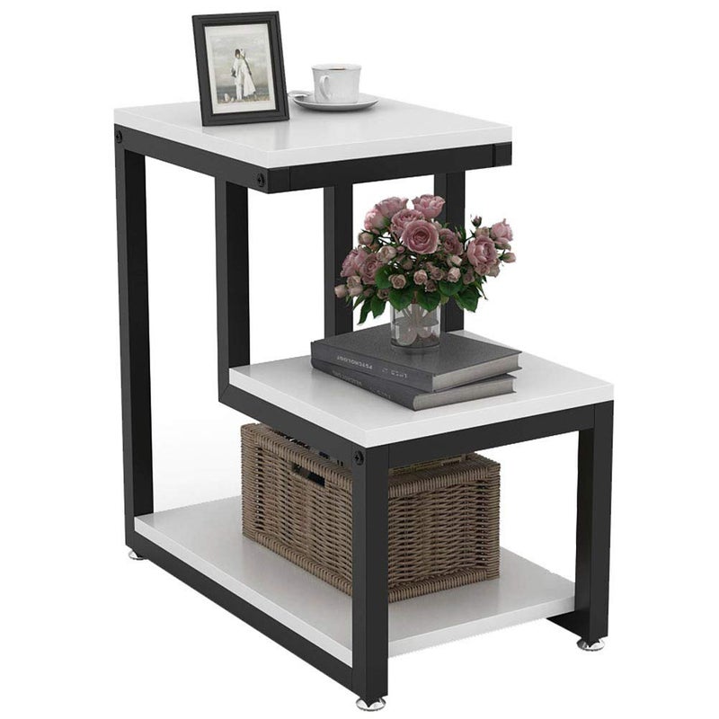 Tribesigns Particle Board Modern 3Tier Chair Side Table Night Stand End Tables with Storage Shelf for Living Room Bedroom Entryway White