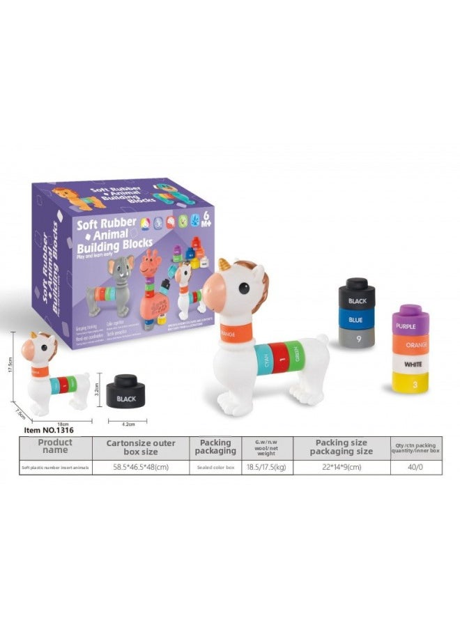 Generic - Export Baby Play Soft Glue Stacked Le Sessele Digital Animal Building Blocks Finger Doll Toy-Color:16 Soft Plastic Numbers Insert Animals - Image 1