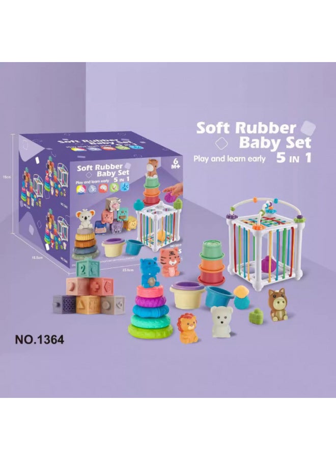 Generic - Export Baby Play Soft Glue Stacked Le Sessele Digital Animal Building Blocks Finger Doll Toy-Color:16 Soft Plastic Numbers Insert Animals - Image 1