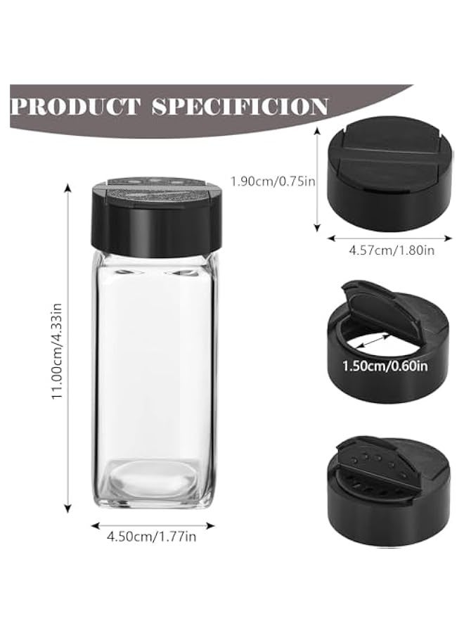 TRASSLE 12 Pcs Glass Spice Jars with Lids, Glass Salt and Pepper Shakers Set, 4 oz Glass Jars with Minimalist Spice Labels Stickers, Shaker Lids and Airtight Caps, Collapsible Funnel Included - Image 3