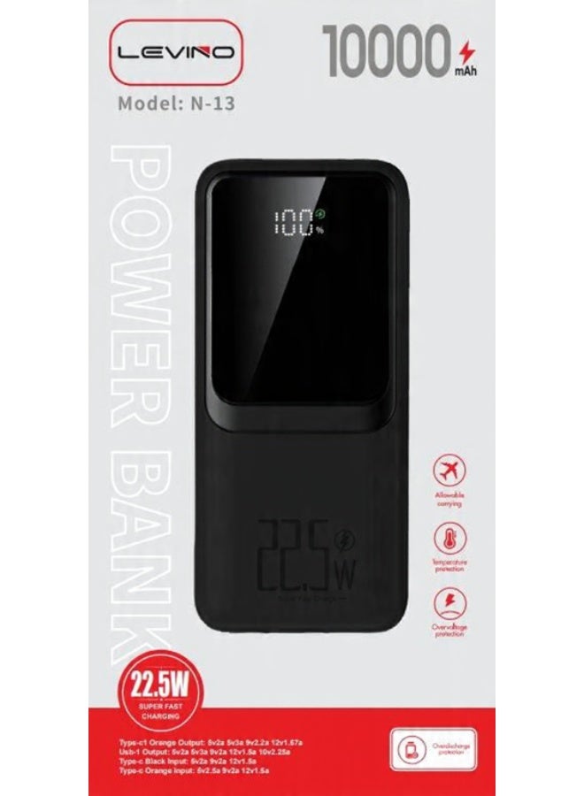 Levino Power Bank , 10000mAh Portable Charger with 22.5W Fast Charging, Black - Image 1