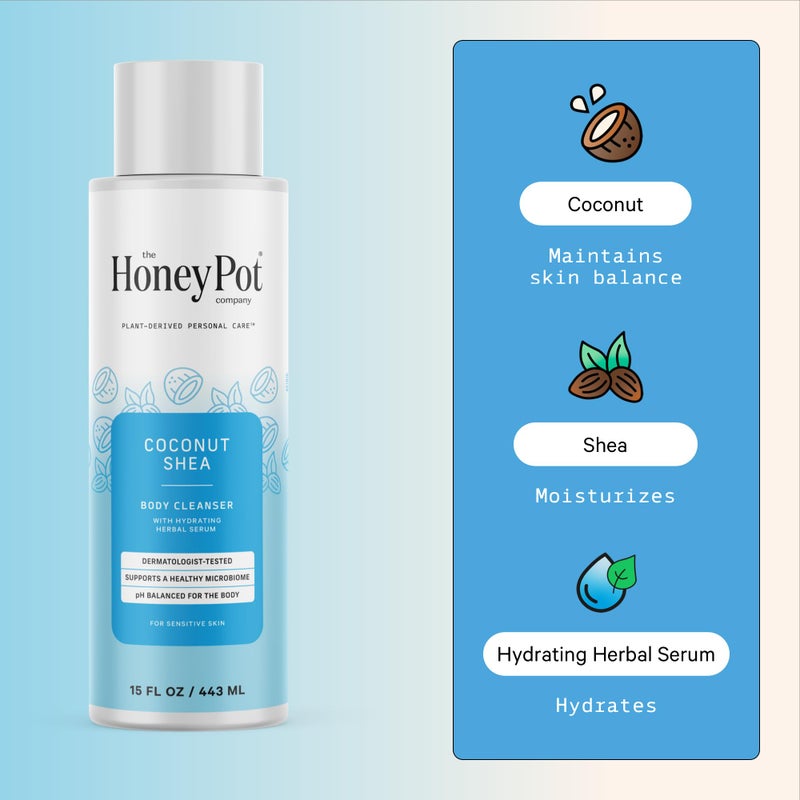 The Honey Pot Company - Body Wash for Women - Coconut Shea Hydrating Body Cleanser - Moisturize & Cleanse Skin - Free of Parabens & Sulfates - 15 Fl. Oz - Image 3