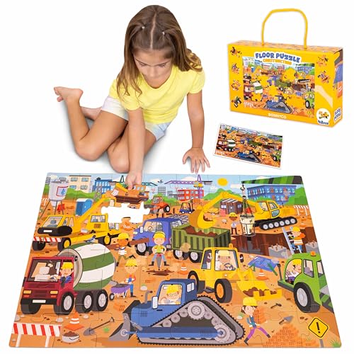BONNYCO Giant Floor Puzzles for Kids of Construction Site with 48 Large Pieces Jumbo Puzzle 362 x 244 in Gifts for Boys and Girls Educational Kids Toys Ages 28 - Image 1