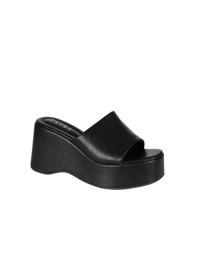 ZAYNA 221-28 Zayna Ladies  Wedge Heel Slip on YN-15 Black - Image 1