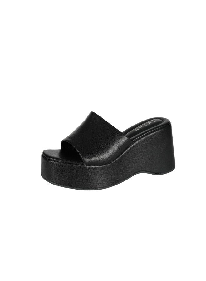ZAYNA 221-28 Zayna Ladies  Wedge Heel Slip on YN-15 Black - Image 3