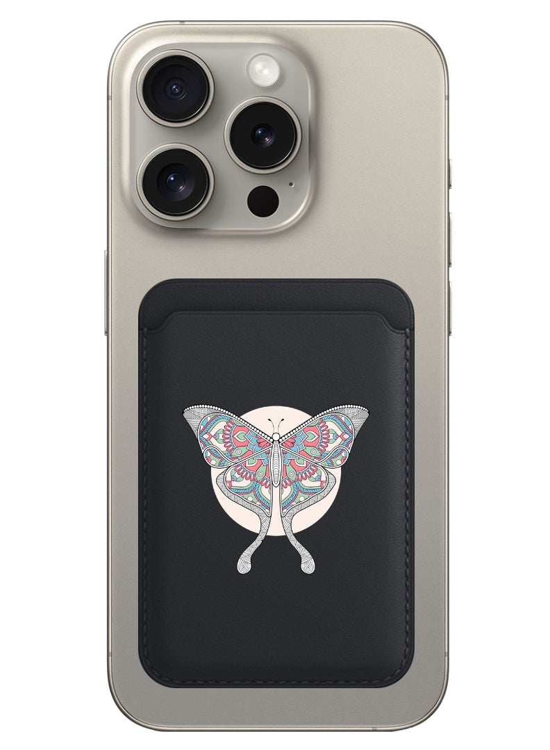Theodor Magnetic Wallet, Compatible with MagSafe Wallet, for iPhone Wallet, for iPhone 16/15/14/13/12 Series, Not for iPhone 13/12 mini, 3 Card Holder, Vegan Leather, Black - Buterfly - Image 1