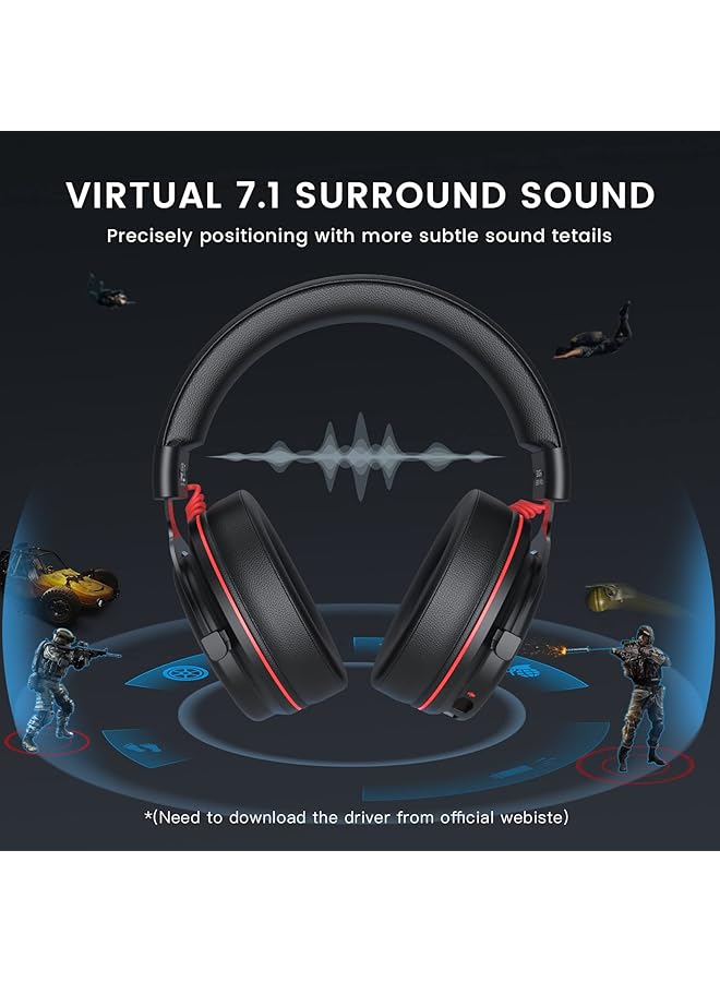 EKSA Ps4/Pc Gaming Headset With Virtual 7.1 & 3.5 Mm Surround Sound 2 In 1 Wired Over Ear Gaming Headphones With Detachable Mic & Red Led Light Computer Headset For Laptop Ps5 Xbox One Smartphone - Image 2