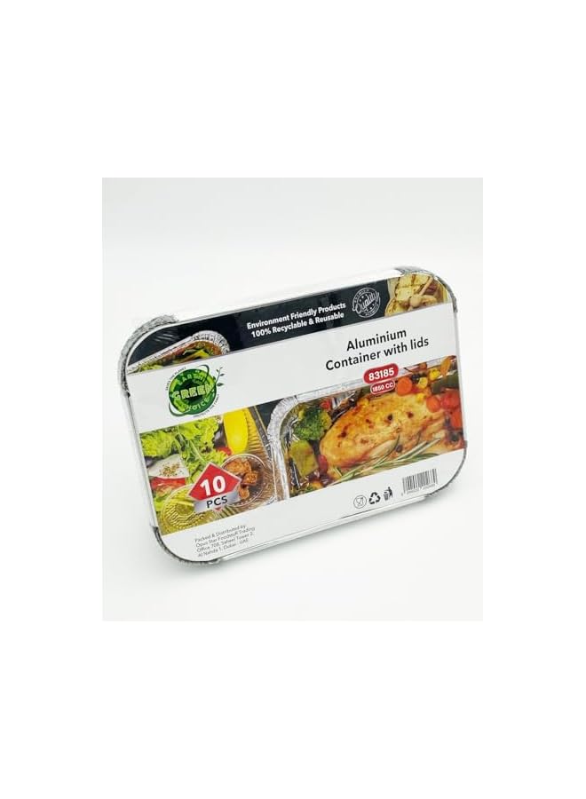 Green Tiger Disposable Food Container - Aluminum 1850 CC, 10 Pcs (Big Size) - Perfect for Lunch, Food Storage, Breakfast | With Lids - Image 2