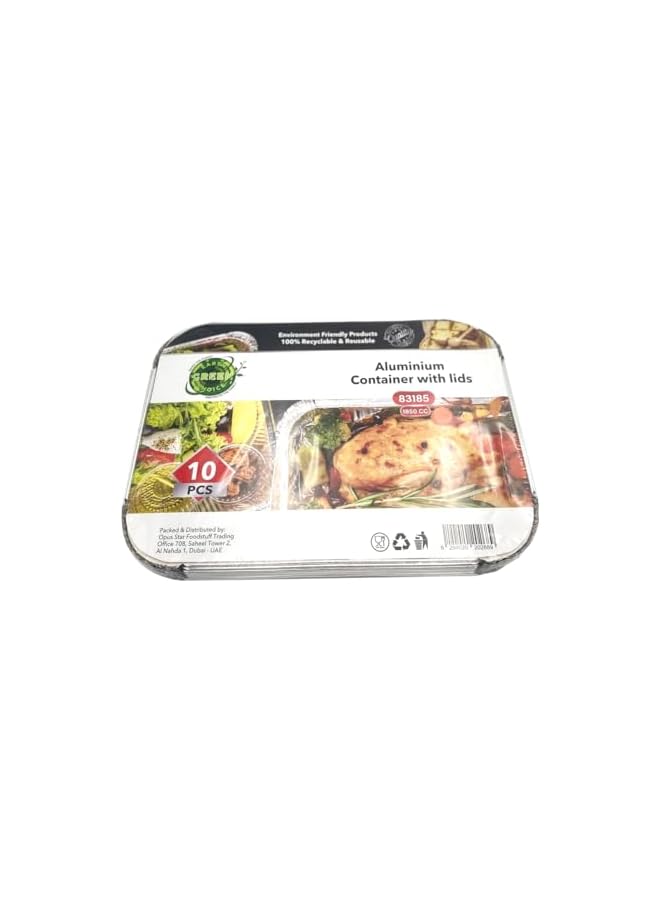 Green Tiger Disposable Food Container - Aluminum 1850 CC, 10 Pcs (Big Size) - Perfect for Lunch, Food Storage, Breakfast | With Lids - Image 3