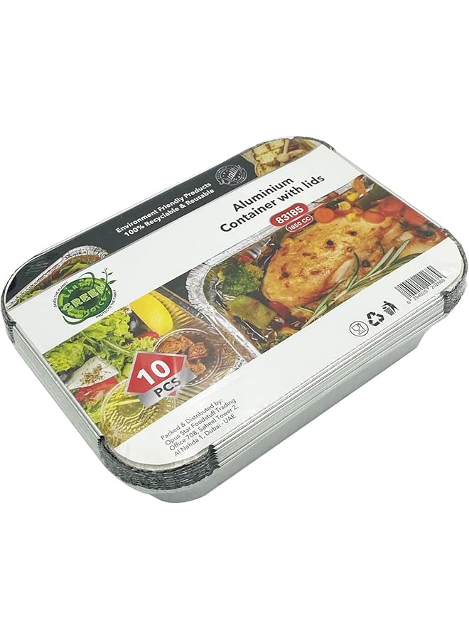 Green Tiger Disposable Food Container - Aluminum 1850 CC, 10 Pcs (Big Size) - Perfect for Lunch, Food Storage, Breakfast | With Lids - Image 1