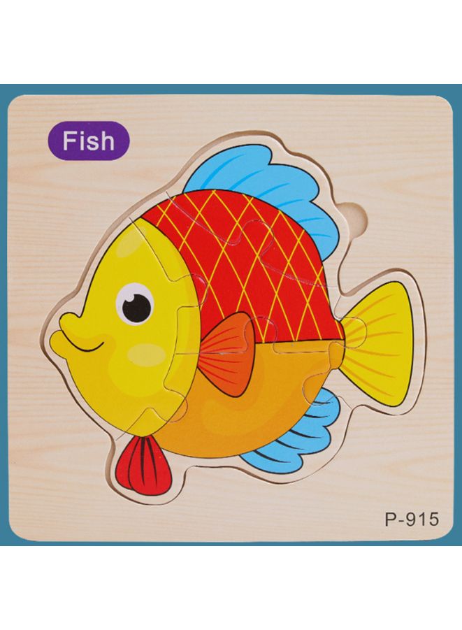 لعبة بازل خشبية ثلاثية الأبعاد على شكل حيوانات كرتونية بطاقات مرور ذكاء تعليم مبكر للأطفال مجموعة حيوانات سمك - Image 1