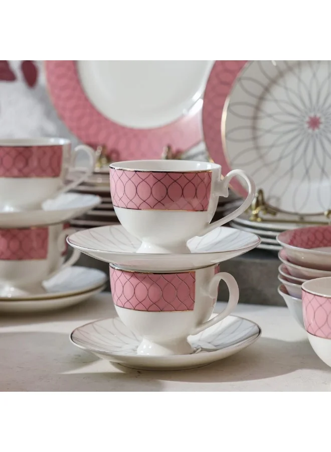 DANUBE HOME Eleganza 44-Piece New Bone China Dinner Set Serves 8 Elegant And Durable Perfect For Formal Dining Special Occasions Or Everyday Use Includes Plates Cups And Saucers