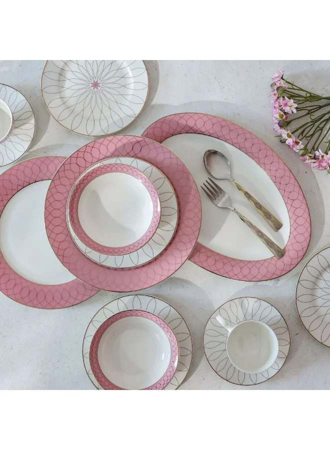 DANUBE HOME Eleganza 44-Piece New Bone China Dinner Set Serves 8 Elegant And Durable Perfect For Formal Dining Special Occasions Or Everyday Use Includes Plates Cups And Saucers