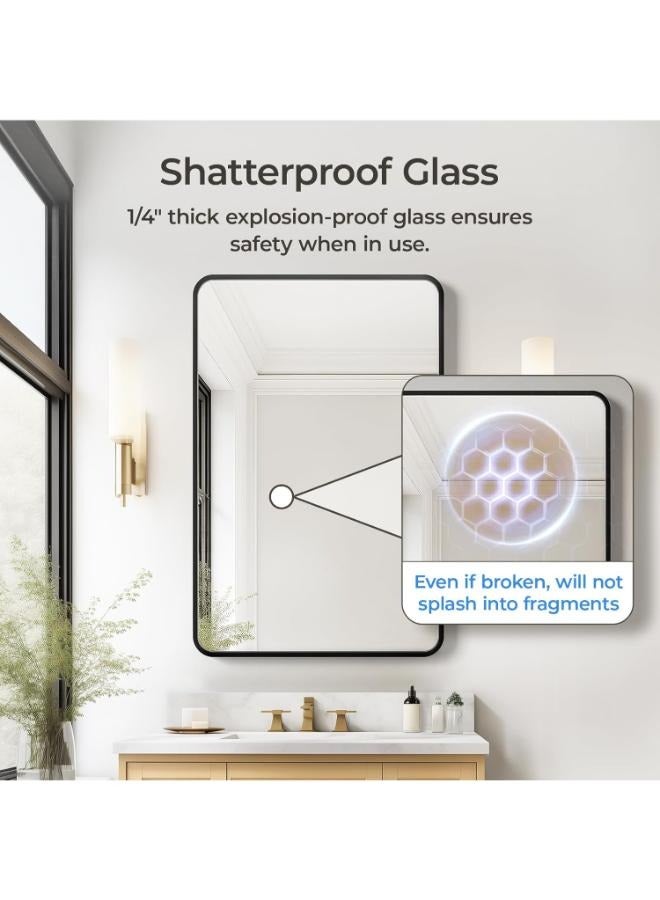 USHOWER Black Bathroom Mirror for Over Sink 24 x 36 Inch, Metal Frame Rectangle Vanity Mirror, Matte Black Modern Mirror for Wall - Image 2