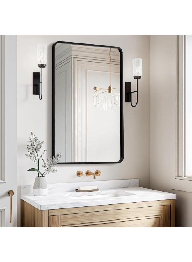 USHOWER Black Bathroom Mirror for Over Sink 24 x 36 Inch, Metal Frame Rectangle Vanity Mirror, Matte Black Modern Mirror for Wall - Image 1