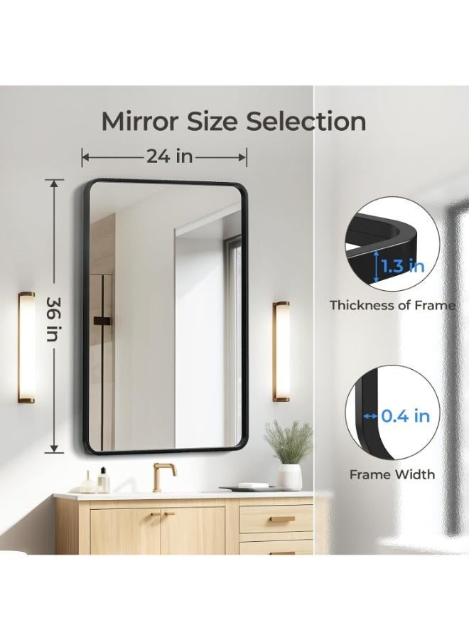 USHOWER Black Bathroom Mirror for Over Sink 24 x 36 Inch, Metal Frame Rectangle Vanity Mirror, Matte Black Modern Mirror for Wall - Image 4