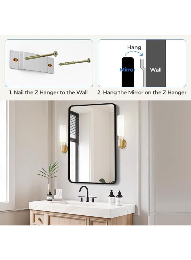 USHOWER Black Bathroom Mirror for Over Sink 24 x 36 Inch, Metal Frame Rectangle Vanity Mirror, Matte Black Modern Mirror for Wall - Image 5