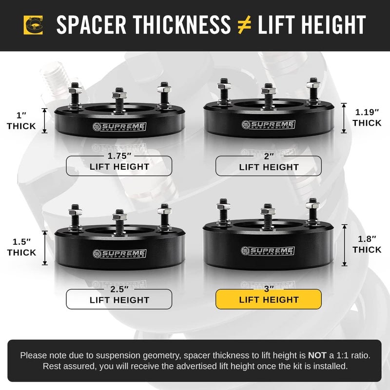 Supreme Suspensions 3" Front Leveling Kit for 2007-2023 Chevy Silverado 1500 & GMC Sierra 1500 - T6 Billet Aluminum Strut Spacers Lift Kit (Black) - Image 3