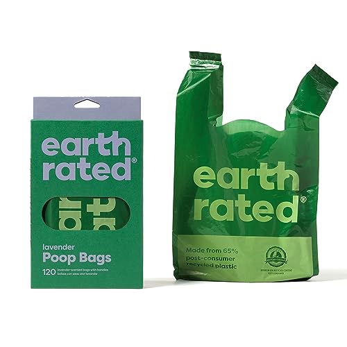 Earth Rated أكياس براز الكلاب من إيرث ريتيد بمقابض، عريضة جدًا، سهلة الربط ومضادة للتسرب مع رائحة اللافندر المضمونة، 120 كيس بمقابض - Image 1