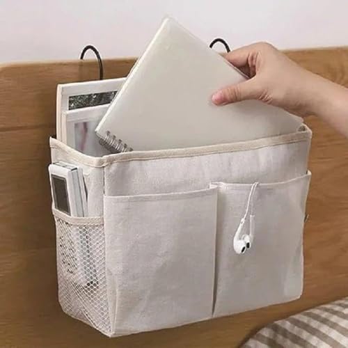 ZEXREL® Linen Bedroom Accessories Hanging Bedside Caddy, Bedroom Organiser Dorm Bed Hanging Basket Hostel Essentials, Bed Side Clothing Storage Organiser Multi Cloth (Hanging Basket Bedside Caddy) - Image 2