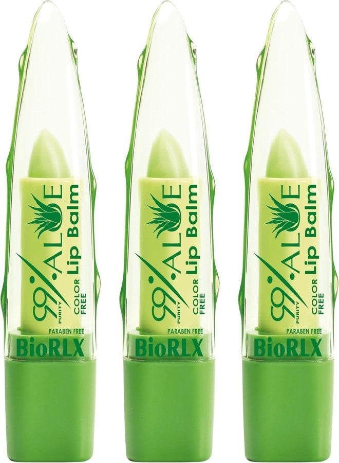 BioRLX مرطب شفاه BioRLX بخلاصة الصبار النقي بنسبة 99% وخالٍ من الألوان - عناية طبيعية مرطبة للشفاه للجنسين للحصول على شفاه رطبة ومشرقة (ثلاثة مرطبات شفاه) (صبار - خالٍ من الألوان، 0.12 أونصة (عبوة من 3)) - Image 1