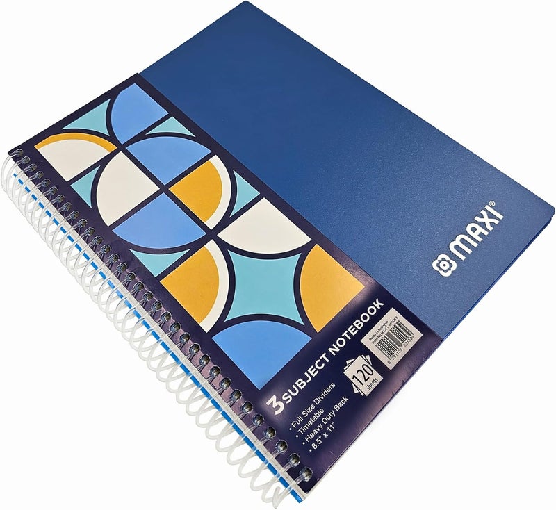 Maxi 1pc Maxi Spiral Polypropylene 3 Subject Notebook - Assorted Colors, 120 Sheets, 11 x 8.5 inches - Image 5