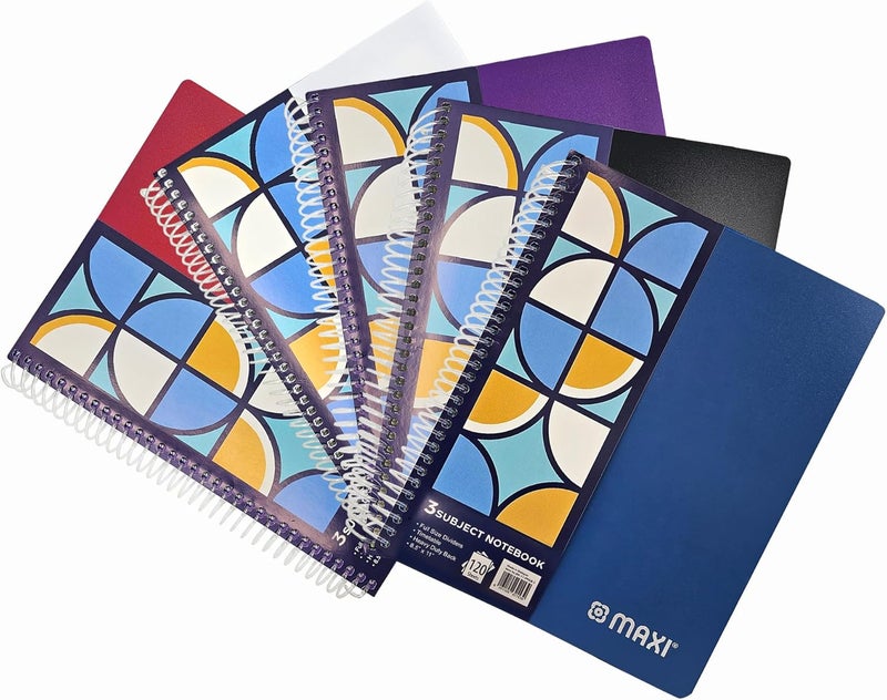 Maxi 1pc Maxi Spiral Polypropylene 3 Subject Notebook - Assorted Colors, 120 Sheets, 11 x 8.5 inches - Image 1