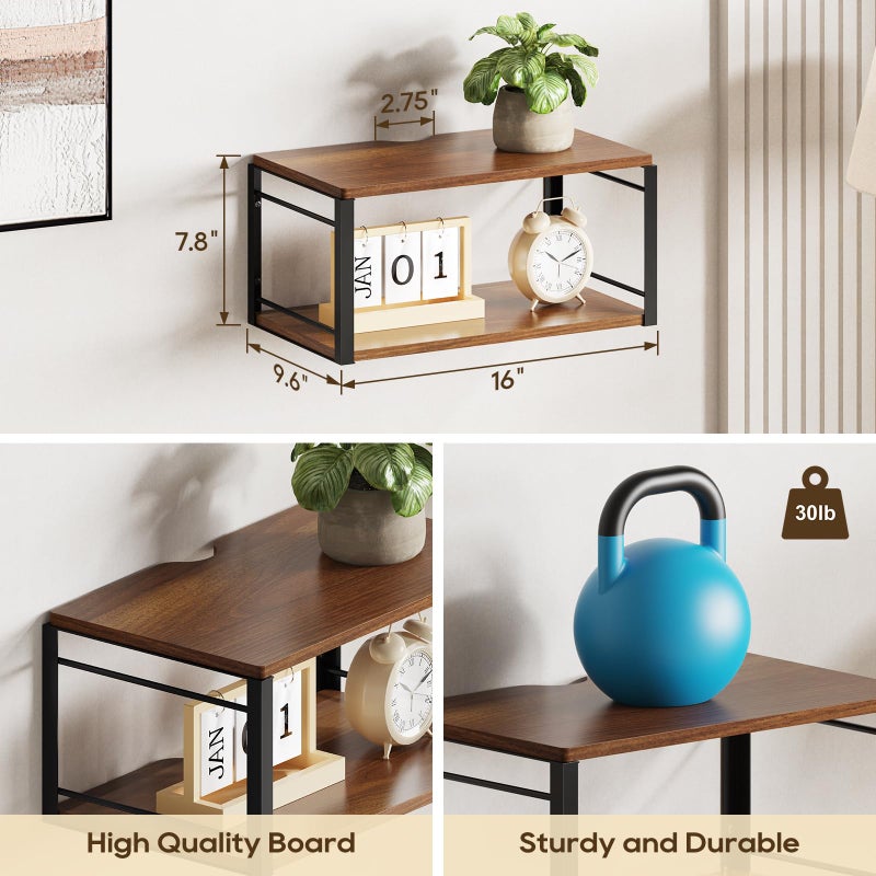 NANAGIFTREE Floating Nightstand, Wood Bedside Shelf Wall Mounted Nightstand, Floating Bedside Table Wall Shelf for Bedroom, Living Room, Bathroom, Kitchen, Office (Vintage Brown) - Image 2