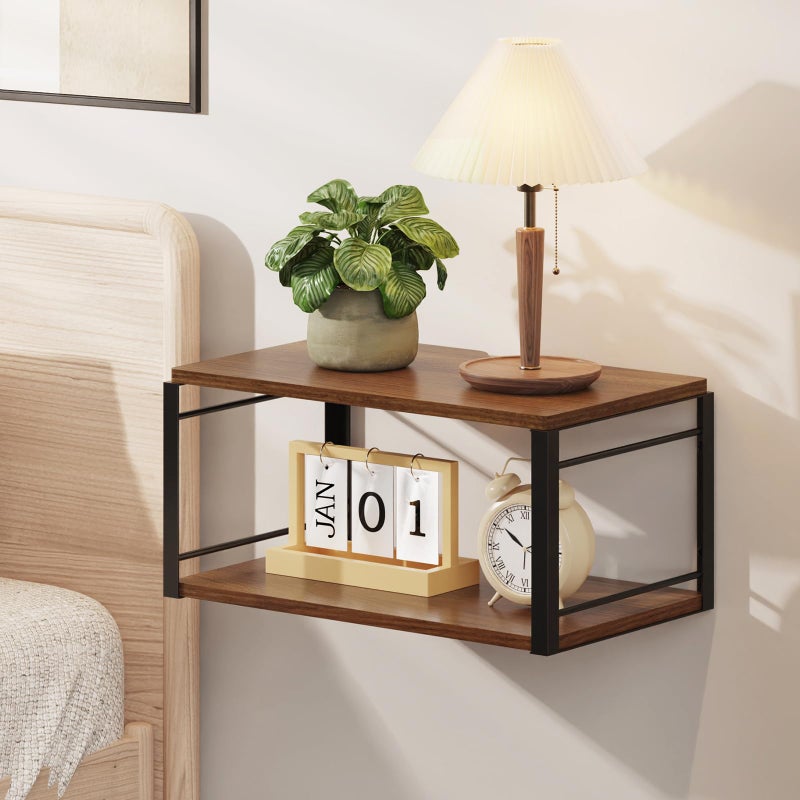 NANAGIFTREE Floating Nightstand, Wood Bedside Shelf Wall Mounted Nightstand, Floating Bedside Table Wall Shelf for Bedroom, Living Room, Bathroom, Kitchen, Office (Vintage Brown) - Image 1